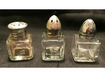 Vintage Lot Of 3 Salt And Pepper Shakers Eastern Airlines Logo Silver Tops