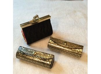 Lot Of 3 Vintage Decorative Lipstick Cases 2 With Mirrors Collectible Snap Cases