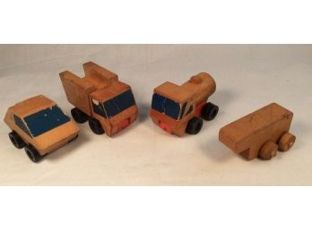 Lot Of 4 Vintage 1971 Mattel Wood Construction Trucks Car And Trailer