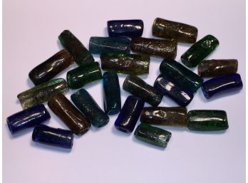 Group Of 24 Vintage Colored Glass Tube Beads. Hand Made?