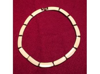 Vintage Jointed Cream Enamel And Gold Tone Necklace.