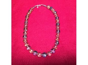 Exquisite Multi Cut Crystal Glass Bead Necklace. Sterling Silver Clasp.