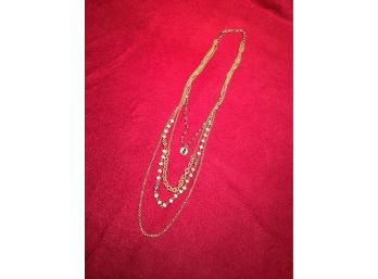 Nice Vintage Multi-Chain With Many Cut Glass Beads And Small Pendant With Cut Glass.