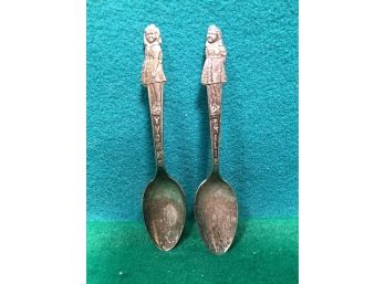 Pair Of Vintage 1930s The Dionne Quintuplets Silverplate Spoons. Yvonne And Emilie.
