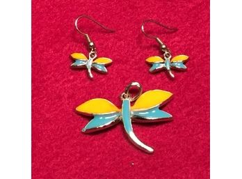 Dragonfly Pendant And Earrings.