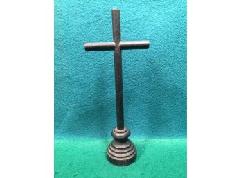 Antique Wood Cross On Pedestal. Measures 10 18' Tall.