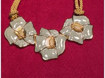 Vintage Monet Gold And Enamel Flower Breastplate Necklace.