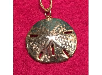 Gold Tone Sand Dollar Necklace With Very Nice Chain.