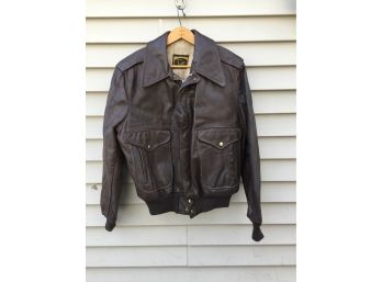 Vintage Genuine Leather Shearling Lined World War II Style Bomber Pilot Brown Leather Jacket.
