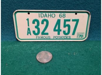 Vintage 1970 IDAHO 68 Mini Metal License Plate. Famous Potatoes.