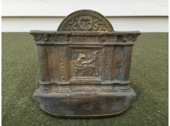 Antique Heavy Bronze Bookend. Stamped: Frizell Foundry & Co. New Haven, CT.