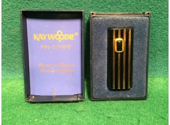 Vintage Kaywoodie Pin-Stripe Batter Electric Butane Lighter In Original Box. Made In Japan. Appears Unused.