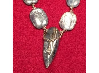 Exquisite Silver Gray Stone Necklace With Sterling Silver Clasp.