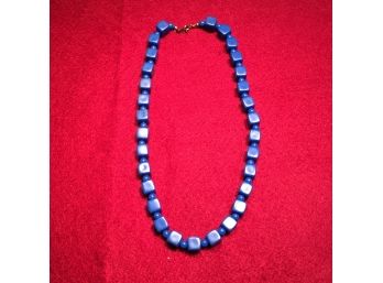 Vintage Blue Square And Round Bead Necklace.