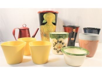 Mixed Assortment Of Flower Pots, Planters And Watering Can