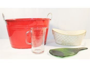 Mixed Lot Including Pair Of Ice Buckets, IKEA Glass Pitcher & Cool Wine Bottle Cutting Board