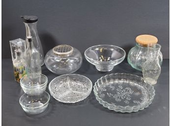 Assortment Of Glass, Crystal, And Plastic Serving Ware, Pyrex, Anchor Hocking, Princess House And More