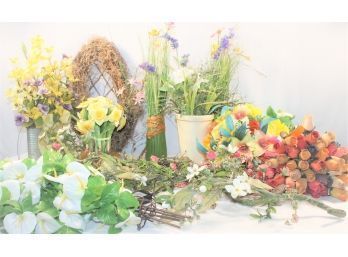 Large Lot Of Faux Decorative Flowers & Plants