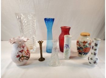 Assortment Of Crystal, Glass & Ceramic Vases, Including Lefton Porcelain