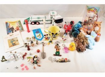 Nice Lot Of Vintage Toys Including Disney, Beanie Babies, Ceramic Mickey Mouse Cup, Figurines, Keychains