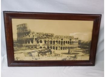 Antique Framed Black & White Photograph Of The Coliseum In Rome Italy