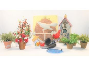 Outdoor Lot Including Tin Weather Vein, Resin Bird House, Serenity Prayer Stepping Stone & More