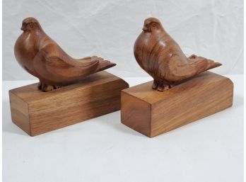 Vintage Gaspar Carved Wood Morning Dove Bookends