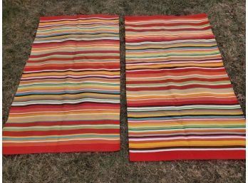 Two Pottery Barn Fiesta Stripe Hand Woven Rugs 100 Cotton 3x5