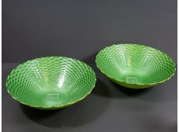 Beautiful Pair Of Arda Green & Gold Glassware Centerpiece Fruit Bowls