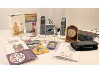 Electronics Lot Including Vintage Alarm Clock, Phone & Answering Machine, Seth Thomas Desk Clock & More