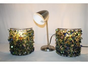 Pair Of MCM Decorative Wall Sconces With Stainless Goose Neck Table Lamp