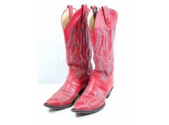 Panhandle Slim Ladies Size 5  B Red Leather Cowboy Boots Made In Mexico