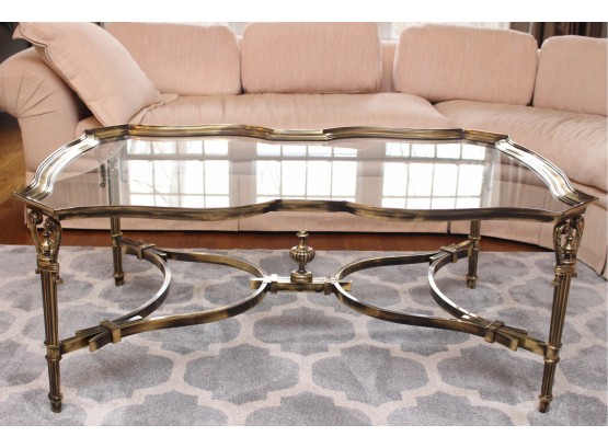 La Barge Brass Coffee Table With Scalloped Edge Top