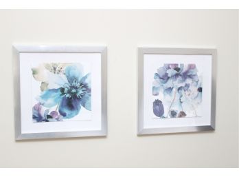 Pair Of Glass Framed Watercolor Botanical Scene Paintings