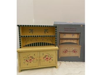 Miniature Painted Hutch Cupboard-Ivory, Pink, Blue Cracker Barrel By SUSAN WINGET In BOX