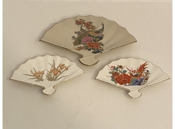 Trio Of Beautiful Fan Plates Made In Japan