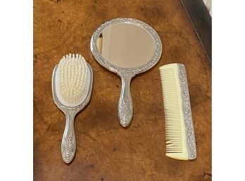 Vintage Silver Plated Vanity Set - Mirror, Comb, Brush Hong Kong  - Art Nouveau