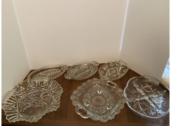 Lot Of 6 Vintage Crystal Platters/Dishes Including Vintage Anchor Hocking