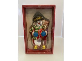Handpainted Glass Snowman Clown Ornament - NEW In Box