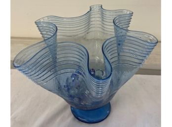 Blown Blue Glass Bowl-Signed