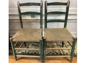 Pair Of Rush Seat Ladder Back Chairs