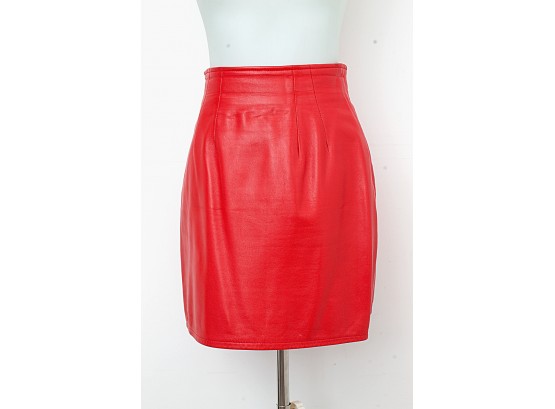 Erez Red Leather Skirt, Size 6