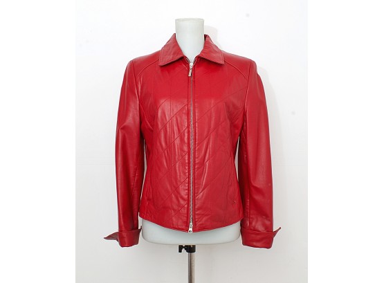 Benny's Leather Collection Red Quilted Jacket, Size 38