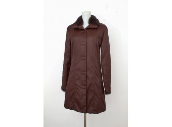 Via Spiga Chocolate Brown Rabbit Trim Button Front Coat, Size Medium