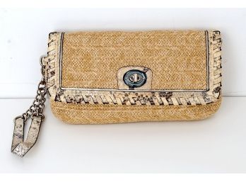 Coach Leather Accent Straw Wristlet / Clutch