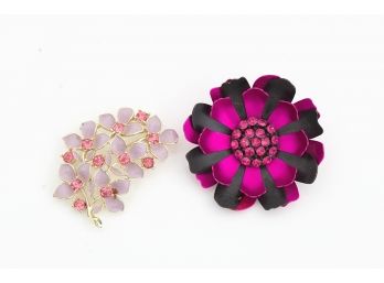 Two Pink Floral Pins, Vintage Sarah Coventry