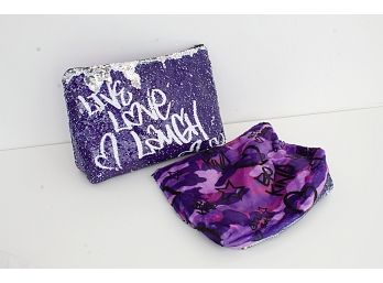 Two Penelope Wildberry Fuzzy Sequin Zip Pouches