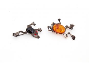 Two Sterling Silver Frog Pins