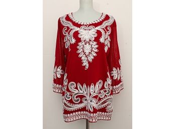 Mexican Red & White Formal Embellished Top