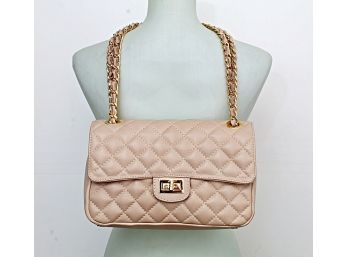 Italian Leather Pale Pink / Beige Quilted Chain Handle Purse